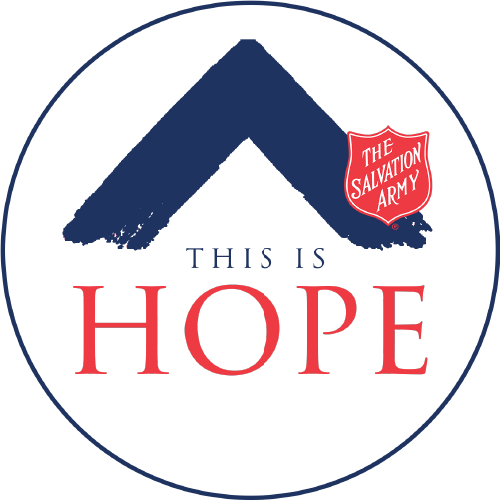 This is Hope Campaign Logo - Blue Paint streak representing a roof with a Salvation Army  logo superimposed. 